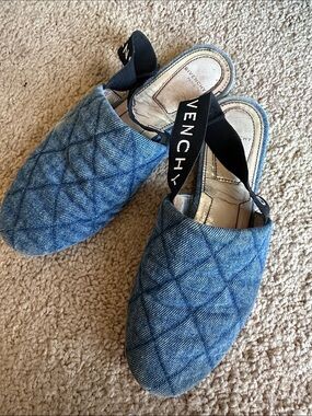 Givenchy Blue Quilted Denim Slingback Mallerinas